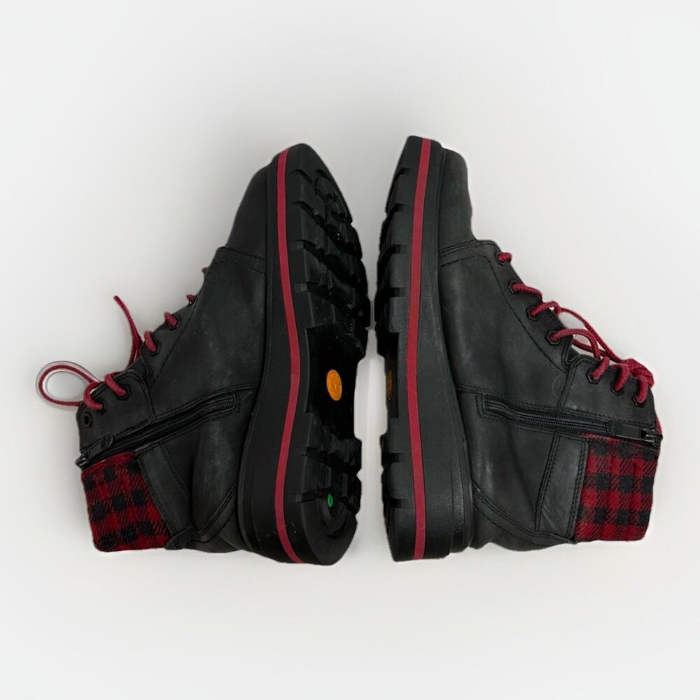 Timberland Womens Leather Boots Size 8.5 Black Plaid Red Laces Waterproof Zip - Picture 7 of 13
